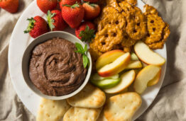 Homemade Chocolate Dessert Hummus Dip with Apples and Naan